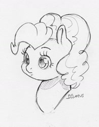 Size: 1096x1403 | Tagged: safe, artist:dilarus, deleted from derpibooru, imported from derpibooru, pinkie pie, earth pony, pony, bust, female, mare, monochrome, simple background, traditional art, white background