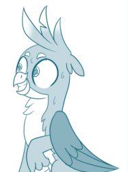 Size: 699x935 | Tagged: safe, artist:sintakhra, imported from derpibooru, gallus, griffon, tumblr:studentsix, animated, cute, gallabetes, gif, male, nervous, shifty eyes, solo, sweat