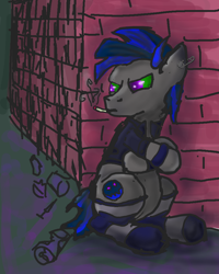 Size: 790x988 | Tagged: safe, artist:torpy-ponius, imported from derpibooru, oc, oc:hey ladies, oc:raddo, pony, black, blue, brick, cigarette, drugs, fatthor, goth, gray, ground, marijuana, punk, smoking