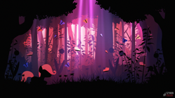 Size: 3072x1728 | Tagged: safe, artist:simonk0, imported from derpibooru, fluttershy, butterfly, pegasus, pony, crepuscular rays, female, filly, forest, silhouette, solo, younger