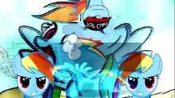 Size: 854x480 | Tagged: safe, imported from derpibooru, rainbow dash, pony, collage, deep fried meme, headbob, meme, mlg, needs more jpeg, silly, silly face, silly pony