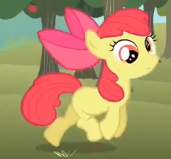 Size: 342x319 | Tagged: safe, imported from derpibooru, screencap, apple bloom, earth pony, pony, season 2, the super speedy cider squeezy 6000, apple tree, cropped, derp, dizzy, female, filly, foal, solo, tree