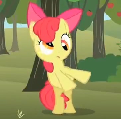 Size: 366x360 | Tagged: safe, imported from derpibooru, screencap, apple bloom, earth pony, pony, season 2, the super speedy cider squeezy 6000, apple tree, cropped, derp, dizzy, female, filly, foal, solo, tree