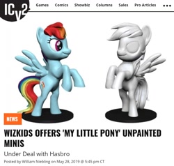 Size: 1174x1116 | Tagged: safe, imported from derpibooru, rainbow dash, pegasus, pony, 3d, announcement, female, figurine, gaming miniature, hasbro, icv2, mare, merchandise, miniature, model, official, prototype, text, toy, unpainted, wizkids