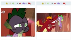 Size: 1073x601 | Tagged: safe, edit, edited screencap, imported from derpibooru, screencap, garble, spike, dragon, derpibooru, gauntlet of fire, sweet and smoky, abuse, juxtaposition, juxtaposition win, meme, meta, spikeabuse, winged spike, wings
