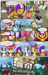 Size: 2030x3130 | Tagged: safe, artist:sirzi, imported from derpibooru, apple bloom, scootaloo, sweetie belle, earth pony, pegasus, pony, unicorn, comic:talisman for a pony, bow, clothes, comic, cutie mark crusaders, female, filly, hair bow, helmet, jackie chan adventures, speech bubble, talisman, trio