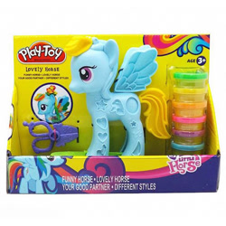 Size: 600x600 | Tagged: safe, imported from derpibooru, rainbow dash, pony, bootleg, female, irl, logo, my little horse, my little pony logo, photo, plasticine, play doh, play toy, toy, yellow hair