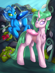 Size: 1980x2622 | Tagged: safe, artist:brushstroke, deleted from derpibooru, imported from derpibooru, oc, oc only, changedling, changeling, changedling oc, changeling oc, commission, flying, hive, scenery