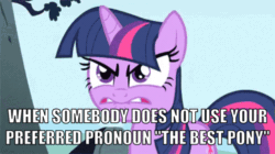 Size: 498x278 | Tagged: safe, edit, edited screencap, editor:undeadponysoldier, imported from derpibooru, screencap, twilight sparkle, pony, unicorn, feeling pinkie keen, season 1, angry, animated, badass, best pony, caption, cute, disturbing, edgy, female, glowing eyes, image macro, lip bite, mare, pronouns, rage, red eyes, red eyes take warning, solo, teeth, teeth grinding, text, twiabetes, unicorn twilight