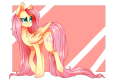 Size: 2466x1564 | Tagged: safe, artist:kat-the-true-kitkat, artist:sodapopfairypony, artist:thefillyfill, imported from derpibooru, fluttershy, pony, collaboration, female, long mane, long tail, simple background, smiling, solo