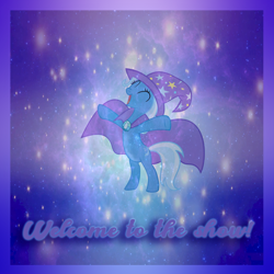 Size: 800x800 | Tagged: safe, imported from derpibooru, trixie, pony, unicorn, album cover, female, magic, magician outfit, photomanipulation, solo, welcome to the show