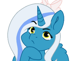 Size: 1000x860 | Tagged: safe, artist:randomartistiguess, imported from derpibooru, oc, oc:fleurbelle, alicorn, pony, alicorn oc, animated, bow, female, gif, hair bow, looking up, mare