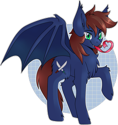 Size: 1737x1830 | Tagged: safe, artist:vert_glamis, imported from derpibooru, oc, oc only, oc:warly, bat pony, pony, bat pony oc, bat wings, fangs, forked tongue, heart, long tongue, looking at you, male, simple background, solo, stallion, tongue out, transparent background, wings