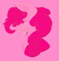 Size: 1231x1280 | Tagged: safe, artist:penpale-heart, imported from derpibooru, pinkie pie, pony, bust, eyes closed, female, happy, mare, open mouth, pink background, profile, simple background, solo