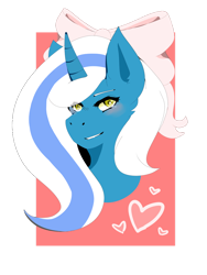 Size: 774x1032 | Tagged: safe, artist:dreamiikoo, imported from derpibooru, oc, oc only, oc:fleurbelle, alicorn, pony, alicorn oc, blushing, bow, female, hair bow, mare, yellow eyes