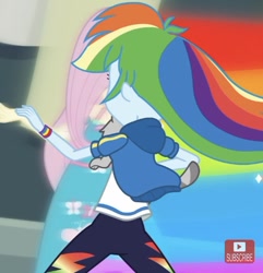 Size: 555x575 | Tagged: safe, imported from derpibooru, screencap, fluttershy, rainbow dash, cat, equestria girls, equestria girls series, run to break free, spoiler:eqg series (season 2), cropped, female, youtube