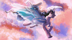 Size: 3840x2160 | Tagged: safe, artist:orfartina, imported from derpibooru, oc, oc only, alicorn, pony, alicorn oc, female, flying, mare, smiling, solo