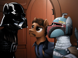 Size: 5910x4371 | Tagged: safe, artist:selenophile, imported from derpibooru, pony, absurd resolution, boba fett, darth vader, lando calrissian, ponified, star wars