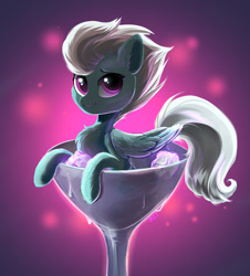 Size: 1280x1413 | Tagged: safe, artist:kebchach, imported from derpibooru, fleetfoot, pegasus, pony, abstract background, chest fluff, cup, cup of pony, cute, diafleetes, drink, female, fluffy, glass, ice, looking at you, mare, micro, smiling, solo