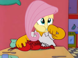 Size: 1005x754 | Tagged: safe, edit, edited screencap, imported from derpibooru, screencap, fluttershy, lobster, pony, equestria girls, equestria girls (movie), eating, female, homer simpson, ponies eating seafood, solo, the simpsons