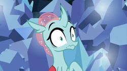 Size: 1280x720 | Tagged: safe, edit, edited screencap, editor:pika-robo, imported from derpibooru, screencap, ocellus, changedling, changeling, uprooted, adoracreepy, cave, creepy, cute, diaocelles, female, frown, pony eyes, pony eyes edit, shocked, shrunken pupils, solo, surprised, wide eyes