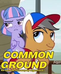 Size: 509x620 | Tagged: safe, edit, edited screencap, imported from derpibooru, screencap, quibble pants, wind sprint, earth pony, pegasus, pony, equestria daily, common ground, cropped, duo, episode followup, female, filly, freckles, ponies riding ponies, riding, unamused, wind sprint riding quibble pants