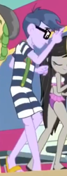 Size: 206x537 | Tagged: safe, imported from derpibooru, screencap, microchips, octavia melody, sandalwood, equestria girls, equestria girls series, i'm on a yacht, spoiler:eqg series (season 2), ankles, clothes, dancing, feet, glasses, legs, male, male feet, offscreen character, sandals, shorts