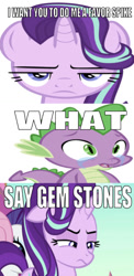 Size: 558x1147 | Tagged: safe, edit, edited screencap, editor:undeadponysoldier, imported from derpibooru, screencap, fluttershy, rarity, spike, starlight glimmer, dragon, unicorn, crying, crystal empire, droopy ears, female, floppy ears, i want you to do me a favor phil, mare, reference, sad, spongebob squarepants, squint, squinted eyes, suspicious face, the spongebob squarepants movie, unamused, wrong aspect ratio