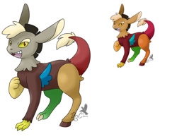 Size: 900x708 | Tagged: safe, artist:pitch-black-crow, imported from derpibooru, discord, eeveelutions, fakemon, pokefied, pokémon, species swap