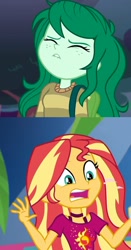 Size: 678x1298 | Tagged: safe, edit, edited screencap, imported from derpibooru, screencap, sunset shimmer, wallflower blush, equestria girls, equestria girls series, forgotten friendship, i'm on a yacht, spoiler:eqg series (season 2), clothes, parody