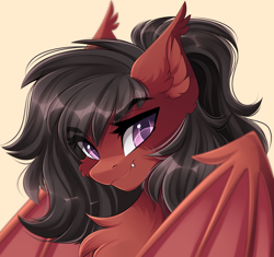 Size: 4444x4185 | Tagged: safe, artist:airiniblock, imported from derpibooru, oc, oc only, oc:mariposa, bat pony, pony, absurd resolution, bat pony oc, chest fluff, commission, female, rcf community, simple background, smiling, solo, wavy mouth, white background