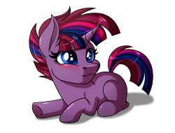 Size: 3400x2600 | Tagged: safe, artist:jack-pie, imported from derpibooru, oc, oc only, oc:stellar rain, pony, unicorn, baby, baby pony, blushing, female, filly, foal, magical lesbian spawn, offspring, parent:tempest shadow, parent:twilight sparkle, parents:tempestlight, prone, translated in the comments