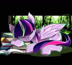 Size: 1600x1447 | Tagged: safe, artist:tyuubatu, imported from derpibooru, twilight sparkle, alicorn, pony, book, cute, eyes closed, female, mare, nap, solo, that pony sure does love books, twiabetes, twilight sparkle (alicorn)