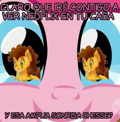 Size: 513x521 | Tagged: safe, edit, imported from derpibooru, cheese sandwich, pinkie pie, pony, cheesepie, female, male, meme, shipping, spanish, straight, translated in the comments, translation request