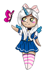 Size: 751x1063 | Tagged: safe, artist:claritycat17, imported from derpibooru, oc, oc only, oc:fleurbelle, alicorn, anthro, butterfly, alicorn oc, bow, clothes, female, hair bow, mare, ribbon, simple background, socks, solo, striped socks, transparent background