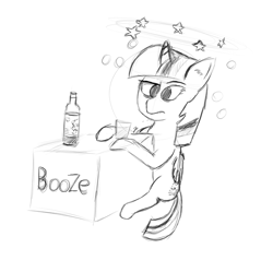 Size: 1857x1765 | Tagged: safe, artist:ponyx, imported from derpibooru, twilight sparkle, alicorn, pony, alcohol, booze, bottle, circling stars, dizzy, drunk, drunk bubbles, drunk twilight, female, solo, twilight sparkle (alicorn)