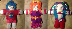 Size: 2592x1061 | Tagged: safe, artist:grapefruitface1, imported from derpibooru, adagio dazzle, aria blaze, sonata dusk, equestria girls, arts and crafts, clothes, female, irl, paper, paper plush, paper plushie, photo, plushie, the dazzlings, trio