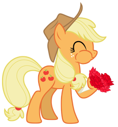 Size: 6995x7548 | Tagged: safe, artist:estories, imported from derpibooru, applejack, earth pony, pony, absurd resolution, applejack's hat, aweeg*, bouquet, cowboy hat, eating, eating flower, eyes closed, female, flower, hat, herbivore, horses doing horse things, mare, puffy cheeks, rose, silly, silly pony, simple background, solo, transparent background, vector, who's a silly pony