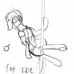 Size: 1920x1920 | Tagged: safe, artist:xenophilie, deleted from derpibooru, imported from derpibooru, oc, pony, clothes, commission, for sale, garter, hat, male, pole, pole dancing, shirt, sketch, stripper pole, your character here