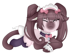 Size: 1280x938 | Tagged: safe, artist:mintoria, imported from derpibooru, oc, oc only, oc:cocoa cream, earth pony, pony, base used, cat tail, female, mare, simple background, solo, transparent background