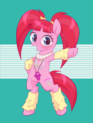 Size: 768x1024 | Tagged: safe, artist:yukutamil, imported from derpibooru, pacific glow, pony, the saddle row review, bipedal, cute, female, glowbetes, leg warmers, mare, open mouth, pacifier, pigtails, solo, starry eyes, wingding eyes