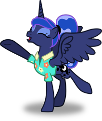 Size: 9411x11120 | Tagged: safe, artist:kojibiose, imported from derpibooru, princess luna, alicorn, pony, between dark and dawn, absurd resolution, clothes, eyes closed, female, inkscape, mare, open mouth, raised hoof, simple background, transparent background, vector, wings