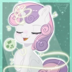 Size: 1080x1080 | Tagged: safe, artist:auroracursed, imported from derpibooru, sweetie belle, pony, unicorn, female, magic, singing, smiling, solo
