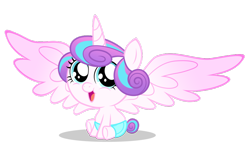 Size: 1024x618 | Tagged: safe, imported from derpibooru, princess flurry heart, alicorn, pony, baby, baby alicorn, baby flurry heart, baby pony, cute, diaper, female, flurrybetes, happy, happy baby, i can't believe it's not hasbro studios, large wings, light blue diaper, looking at you, mare, open mouth, shadow, simple background, sitting, smiling at you, solo, spread wings, transparent background, wings