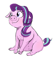 Size: 604x651 | Tagged: safe, artist:shoutingisfun, imported from derpibooru, starlight glimmer, pig, female, pigified, porklight glimmer, simple background, sitting, smiling, solo, sow, species swap, white background