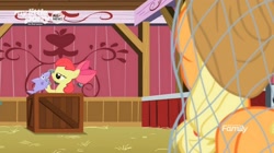 Size: 1678x938 | Tagged: safe, imported from derpibooru, screencap, apple bloom, applejack, earth pony, pony, shark, going to seed, season 9, spoiler:s09, female, filly, foal, mare, net