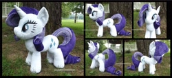 Size: 3870x1754 | Tagged: safe, artist:peruserofpieces, imported from derpibooru, rarity, pony, unicorn, female, from behind, front view, horn, irl, mare, photo, plushie, profile, smiling, solo, toy