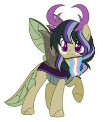 Size: 1280x1520 | Tagged: safe, artist:t-aroutachiikun, imported from derpibooru, oc, oc only, oc:spheranium, changepony, hybrid, base used, interspecies offspring, mouth hold, offspring, parent:thorax, parent:twilight sparkle, parents:twirax, pride, pride flag, pride month, simple background, solo, trans boy, trans male, transgender, transgender pride flag, transparent background