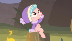 Size: 1280x720 | Tagged: safe, imported from derpibooru, screencap, cozy glow, pegasus, pony, frenemies (episode), animation error, female, filly, fire, freeze frame bonus, not what it looks like, sitting, solo