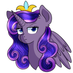 Size: 894x894 | Tagged: safe, artist:rainbowtashie, imported from derpibooru, princess cadance, princess luna, oc, oc:princess luminescent love, alicorn, pony, alicorn oc, commissioner:bigonionbean, crown, cute, fusion, fusion:princess cadance, fusion:princess luminescent love, fusion:princess luna, jewelry, regalia, unamused